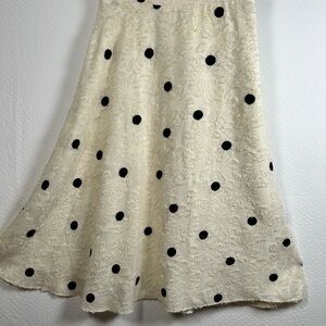 Anthropology Cream Midi A-Line Skirt with Polka Dots